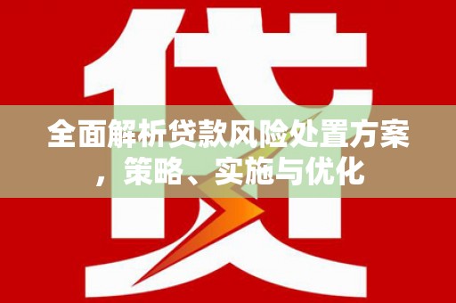 抚州全面解析贷款风险处置方案，策略、实施与优化